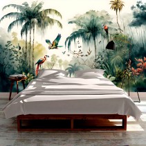 Papel pintado selva tropical en acuarela