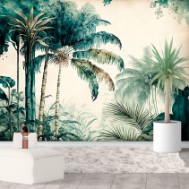 Papel pintado o fotomural dibujo selva tropical en acuarela