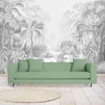 Papel pintado o fotomural dibujo selva tropical en grises