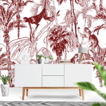 Papel pintado o fotomural dibujo palmeras y monos