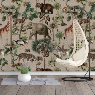 Papel pintado o fotomural dibujo animales infantil