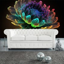 Papel pintado o fotomural flor 3d colores neón