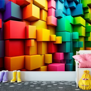 Fotomural juvenil fondo cubos 3d colorido
