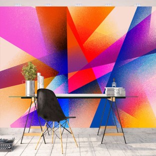 Papel pintado o fotomural geométrico colorido con texturas