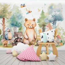 Papel pintado o fotomural acuarela animales bosque