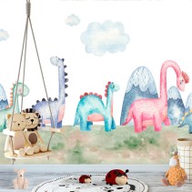 Fotomural infantil ilustración acuarela dinosaurios