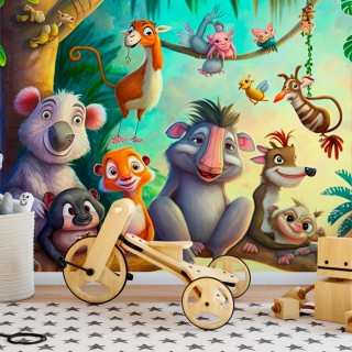 Fotomural ilustración infantil amigos animales en el bosque