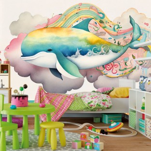 Papel pintado o fotomural ilustración ballena mágica Papel pintado o fotomural ilustración ballena mágica