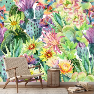 Fotomural ilustración flores tropicales acuarela Fotomural ilustración flores tropicales acuarela