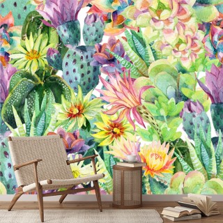 Fotomural ilustración flores tropicales acuarela