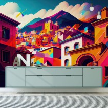 Papel pintado o fotomural ilustración moderna pueblo