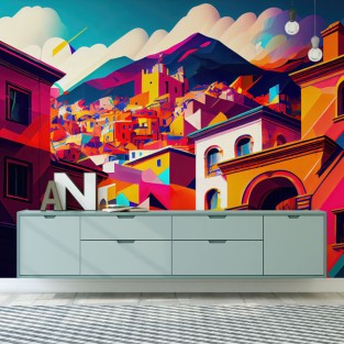 Papel pintado o fotomural ilustración moderna pueblo
