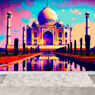 Papel pintado o fotomural ilustración colorida taj mahal Papel pintado o fotomural ilustración colorida taj mahal