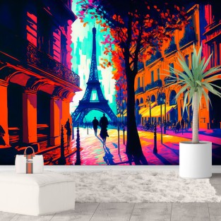 Papel pintado o fotomural ilustración colorida torre eiffel parís Papel pintado o fotomural ilustración colorida torre eiffel parís