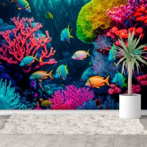 Papel pintado o fotomural ilustración mundo marino corales
