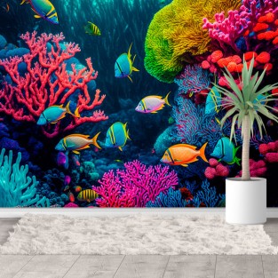 Papel pintado o fotomural ilustración mundo marino corales