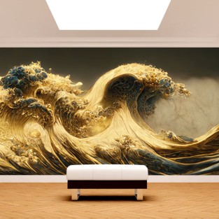 Papel pintado o fotomural olas 3d doradas