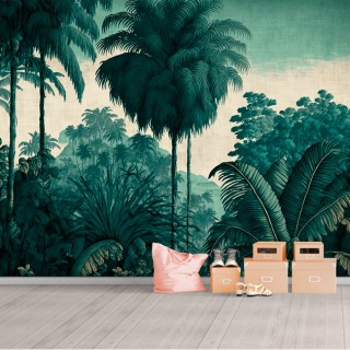 Papel pintado o fotomural ilustración selva tropical clásica