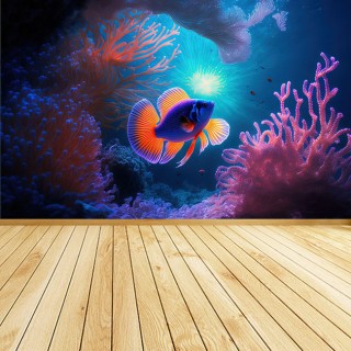 Fotomural ilustración pez color neón