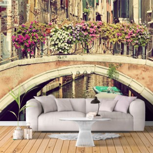 Fotomural paisaje canal venecia con barca Fotomural paisaje canal venecia con barca