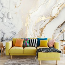 Papel pintado o fotomural mármol blanco con dorado