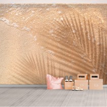 Papel pintado o fotomural sombra de palmera en arena playa
