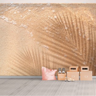 Papel pintado o fotomural sombra de palmera en arena playa