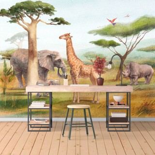 Papel pintado o fotomural paisaje sabana africa animales