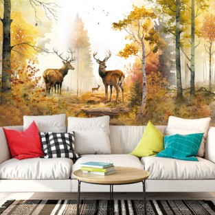 Papel pintado o fotomural paisaje bosque otoñal renos Papel pintado o fotomural paisaje bosque otoñal renos