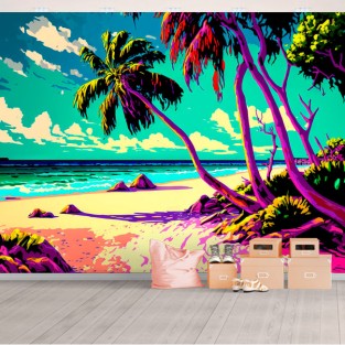 Papel pintado o fotomural playa caribeña colorida