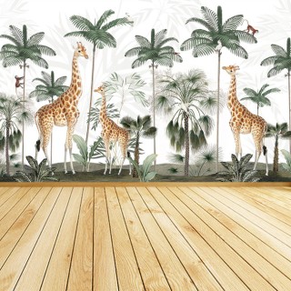 Papel pintado o fotomural paisaje palmeras jirafas