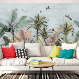 Papel pintado o fotomural paisaje tropical con aves