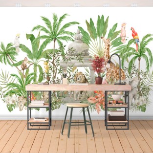 Papel pintado o fotomural paisaje tropical animales