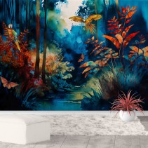 Papel pintado o fotomural acuarela paisaje tropical