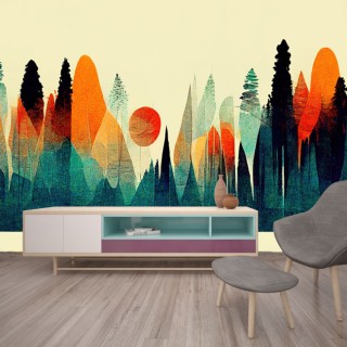 Papel pintado o fotomural paisaje bosque vintage moderno