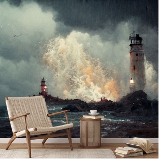 Papel pintado o fotomural pintura paisaje con faros Papel pintado o fotomural pintura paisaje con faros