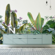 Papel pintado o fotomural plantas tropicales en acuarela