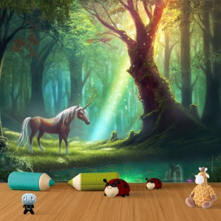 Papel pintado unicornio en bosque encantado Papel pintado unicornio en bosque encantado