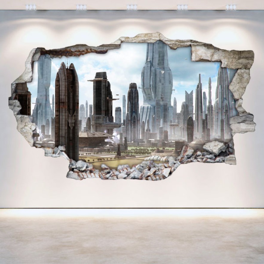 Vinilos agujero 3d ciudad del futuro scifi