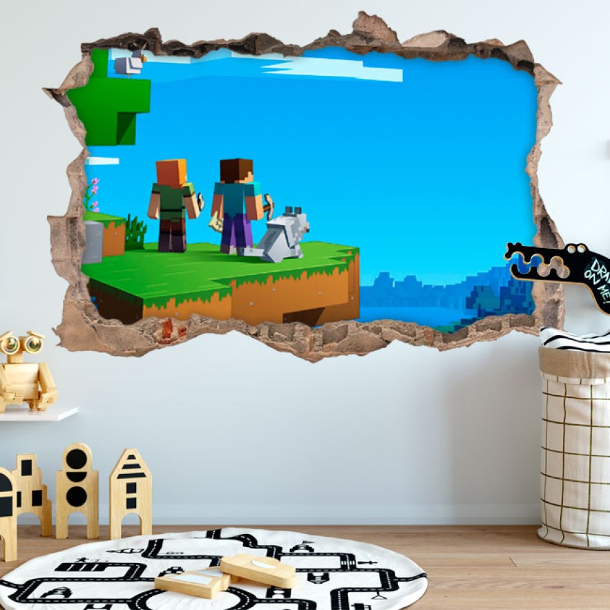 Vinilos decorativos agujero 3d videojuego minecraft