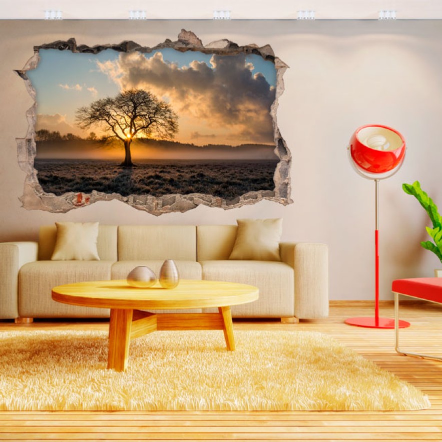 Vinilos agujeros 3d árbol y puesta de sol