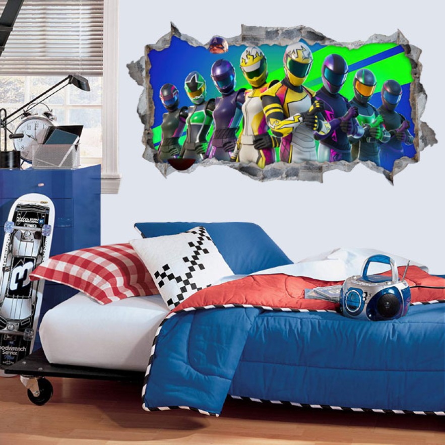 Vinilo decorativo agujero pared 3d personajes videojuego fortnite