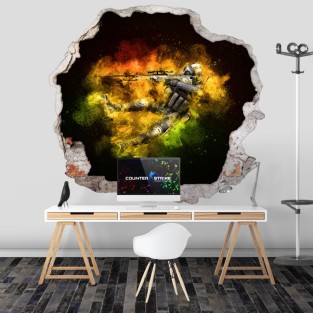 Vinilo decorativo agujero 3d counter strike cs go