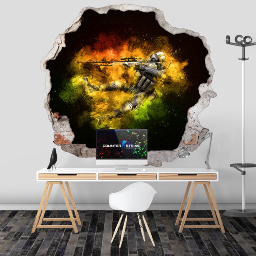 Vinilo decorativo agujero 3d counter strike cs go