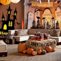 Vinilos happy halloween castillo murciélagos