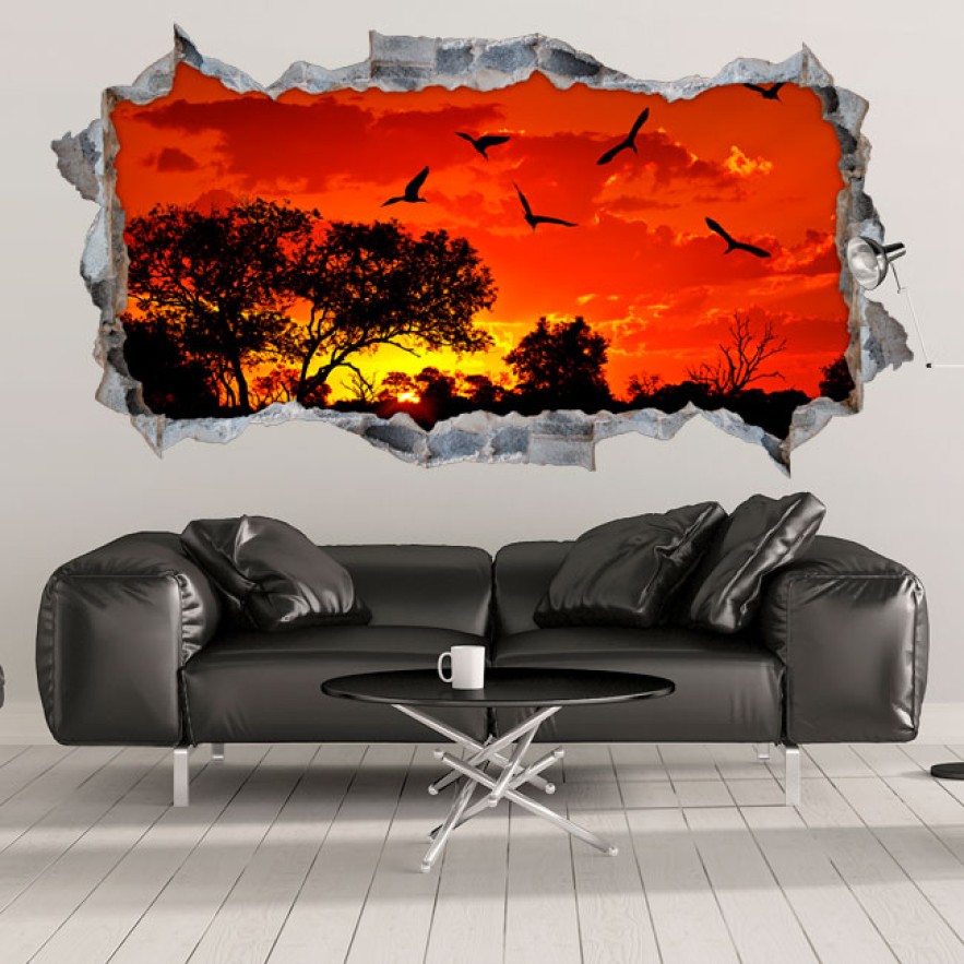 Vinilos decorativos agujero 3d atardecer en áfrica