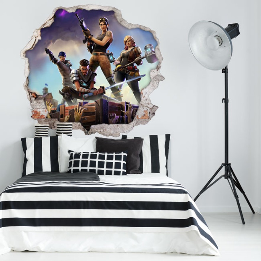 Vinilos decoración agujero 3d videojuego fortnite
