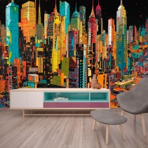 Fotomural o papel pintado ilustracion skyline ciudad