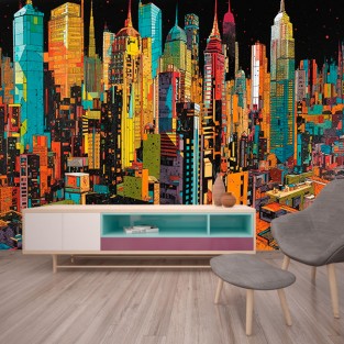 Fotomural o papel pintado ilustracion skyline ciudad
