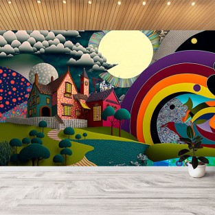 Papel pintado casas colores arcoiris